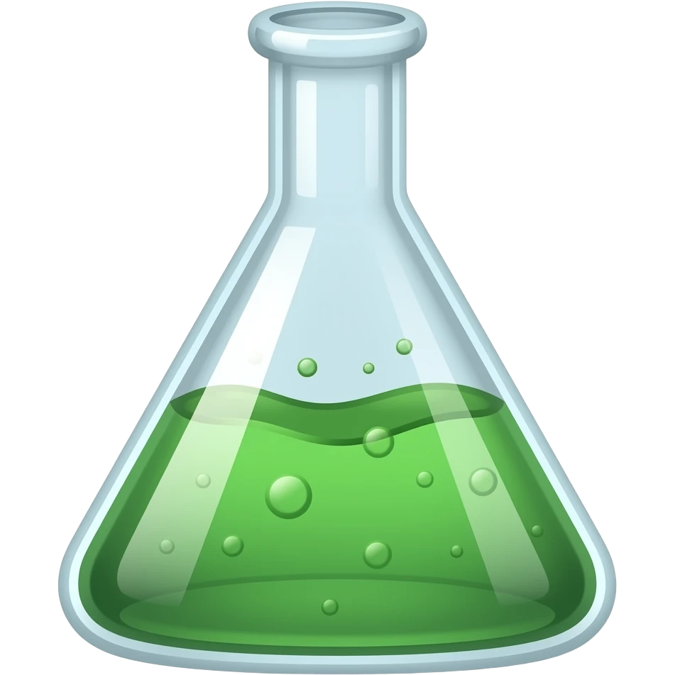 The flask for analysis is green liquid, triangular in shape (inside the liquid is wavy with bubbles) emoji