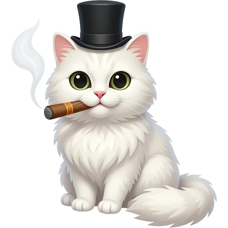 white fluffy cat top hat and smoking a cigar emoji