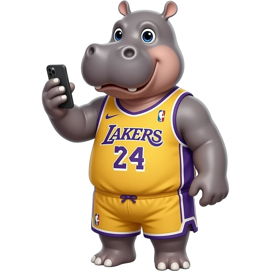 hippopotamus wearing basketball jersey playing cellphone emoji