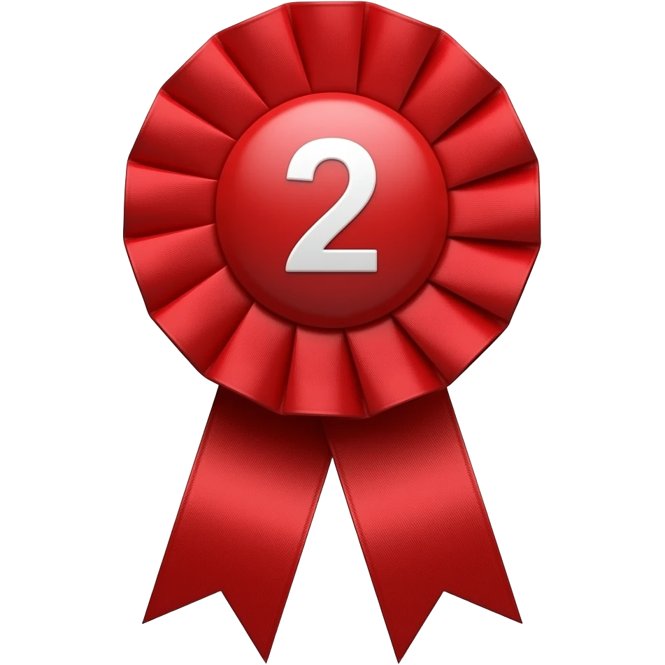 a second place red ribbon with a smaller round top with a smaller 2 in the middle emoji