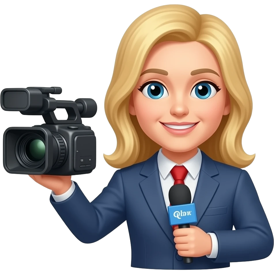 REPORTERA RUBIA DE TELEVISIÓN CON CAMARA emoji