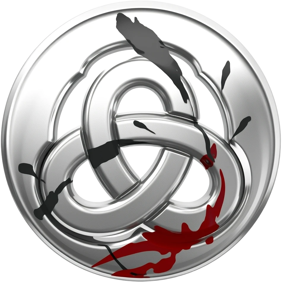 A silver BDSM Triskellion medal with black and red markings emoji