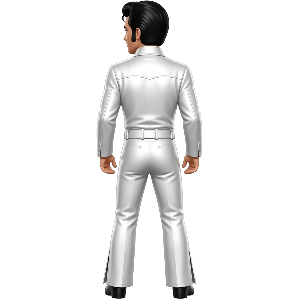 Elvis Presley from behind with white metallic jumpsuit with belt emoji