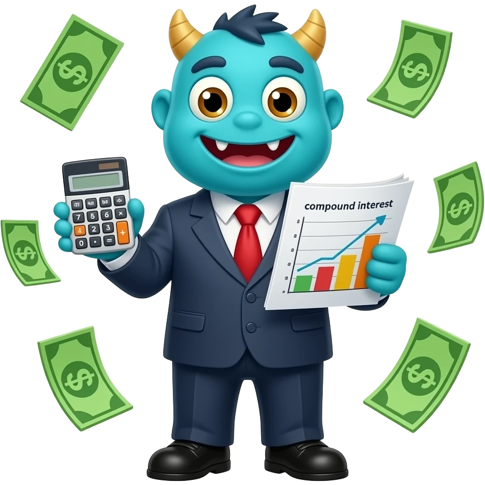 cartoon monster earning compound interest emoji
