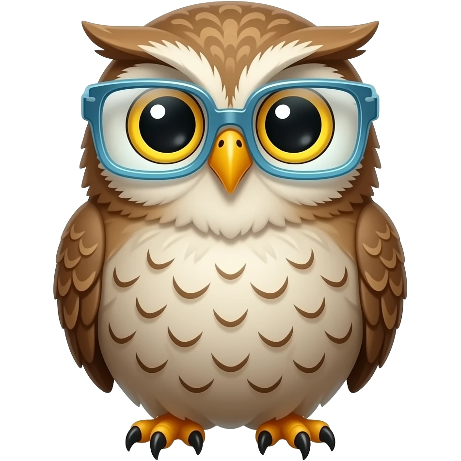 Smart fat owl wearing clear rectangle eyeglasses emoji