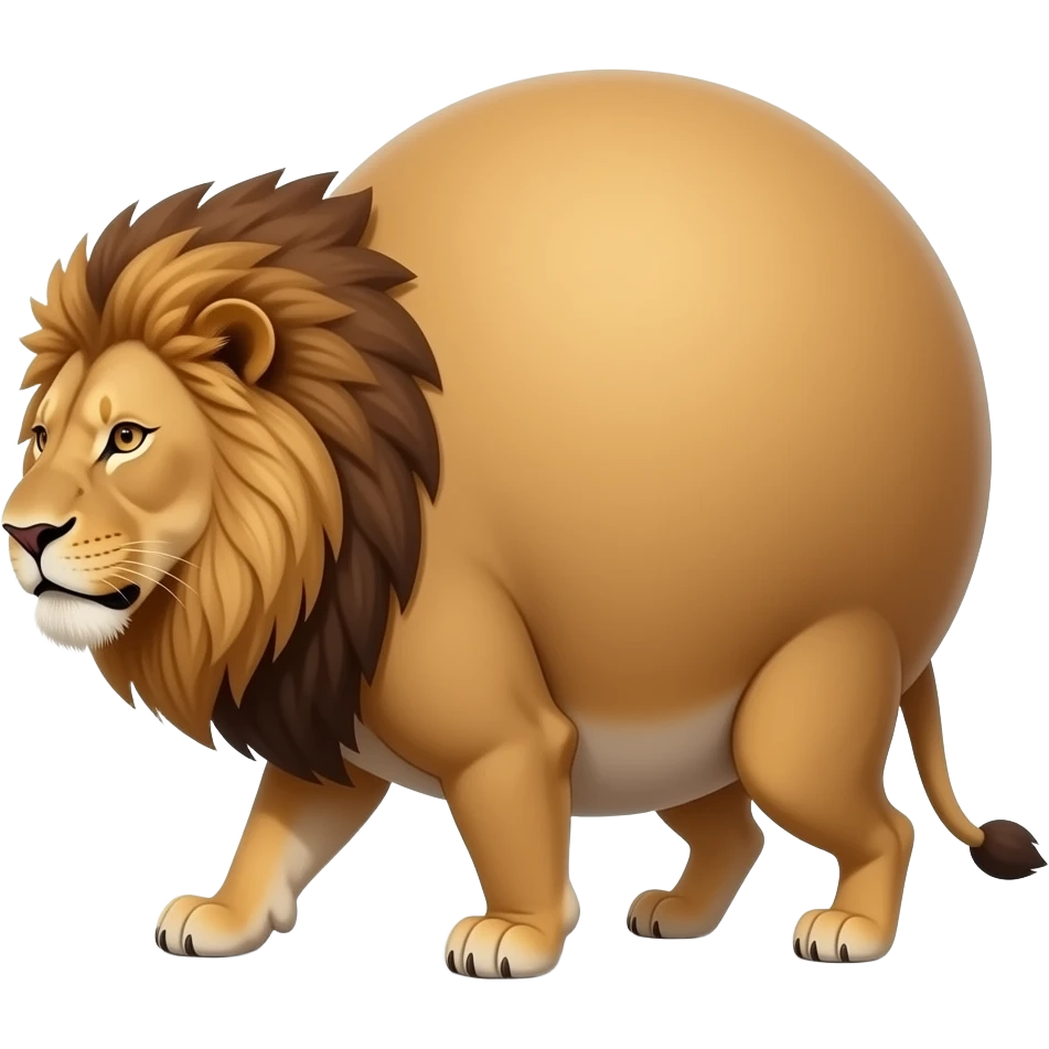 A reality lioness,trying to walk normally,but her huge overstuffed tummy rolls side to side,the lioness ate way too much,she became so fat,she has the biggest pot belly. emoji