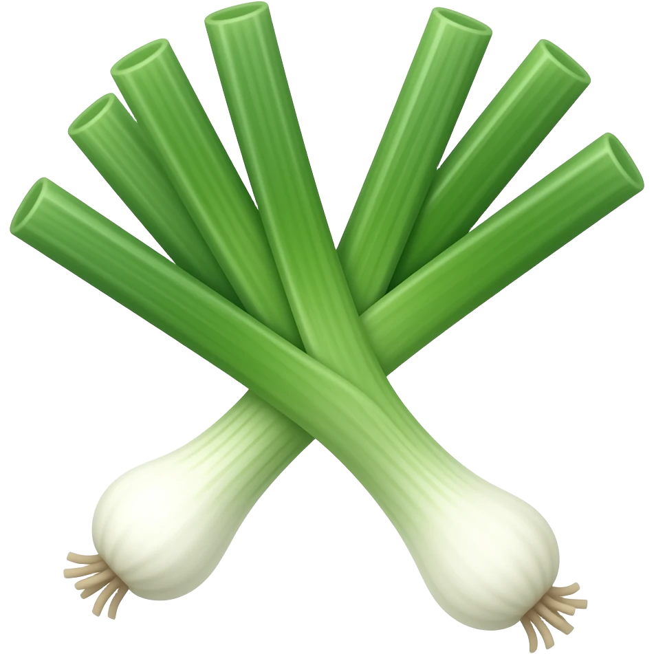 green onion.  iPhone emoji style. no cute and simple. 3 pieces of green onion. trim the root ends of the green onions shorter emoji