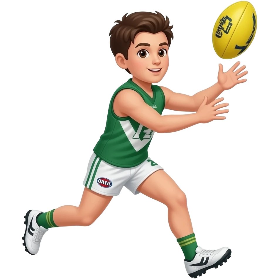 young afl football leading catching the ball wearing green emoji