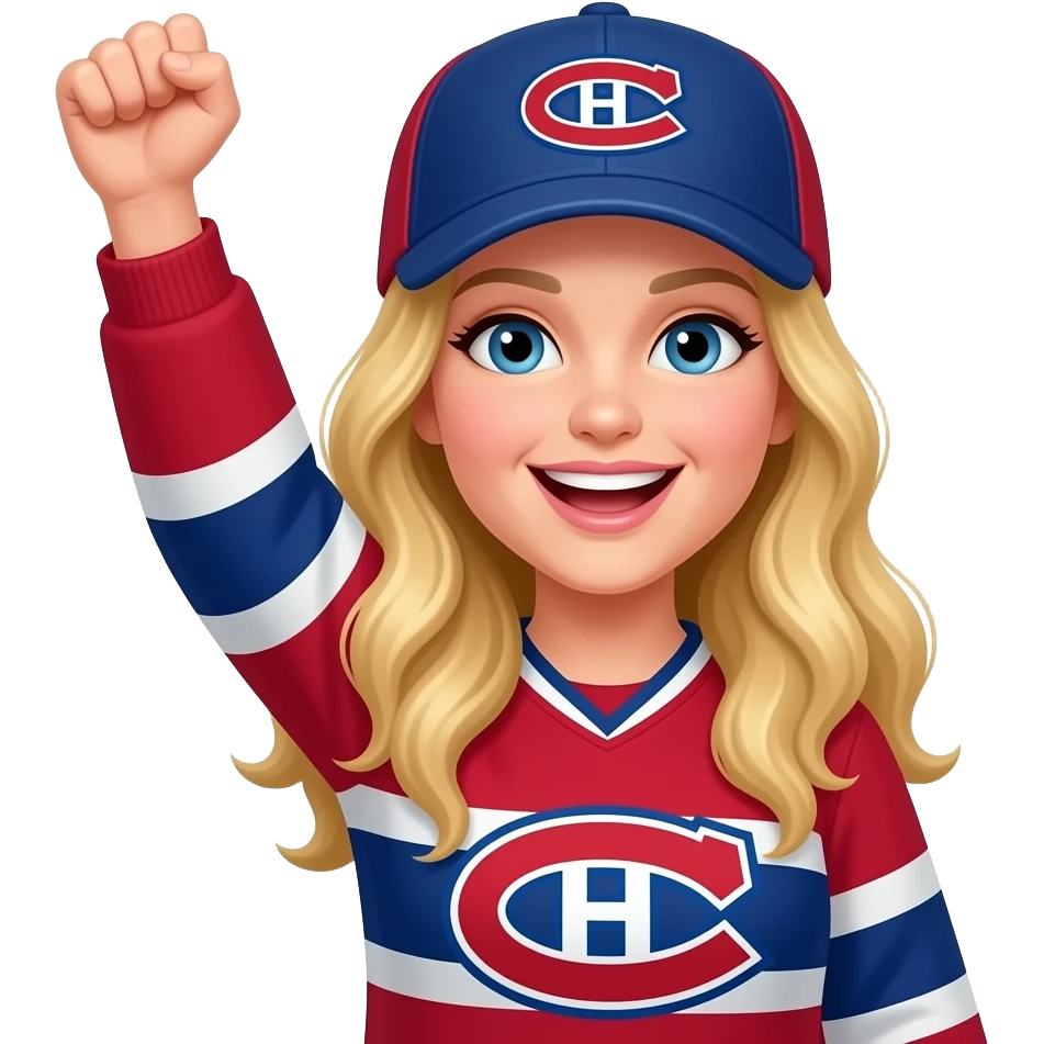 Aucun fichier Cheering with arm in the air Woman with long blonde hair, where Montreal Canadians cap emoji