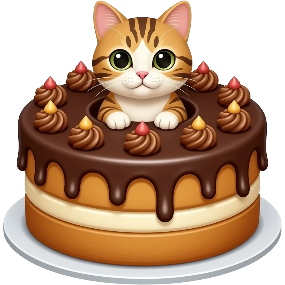 cat inside choclate frosting cake emoji