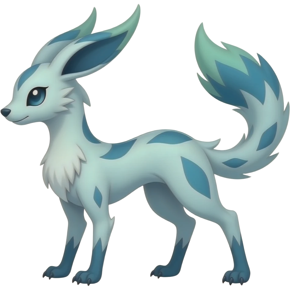 Slim thin lanky scrawny tall elegant oriental feral painted Asian Absol-Glaceon-Sylveon-fusion-hybrid-creature emoji