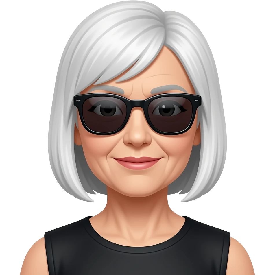 a senior female model with white hair and black sunglasses emoji