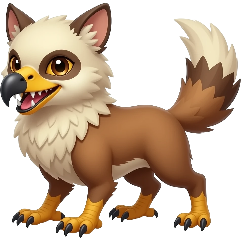 Cute mutant griffin-genet-tanuki-hybrid with sharp long saber teeth emoji