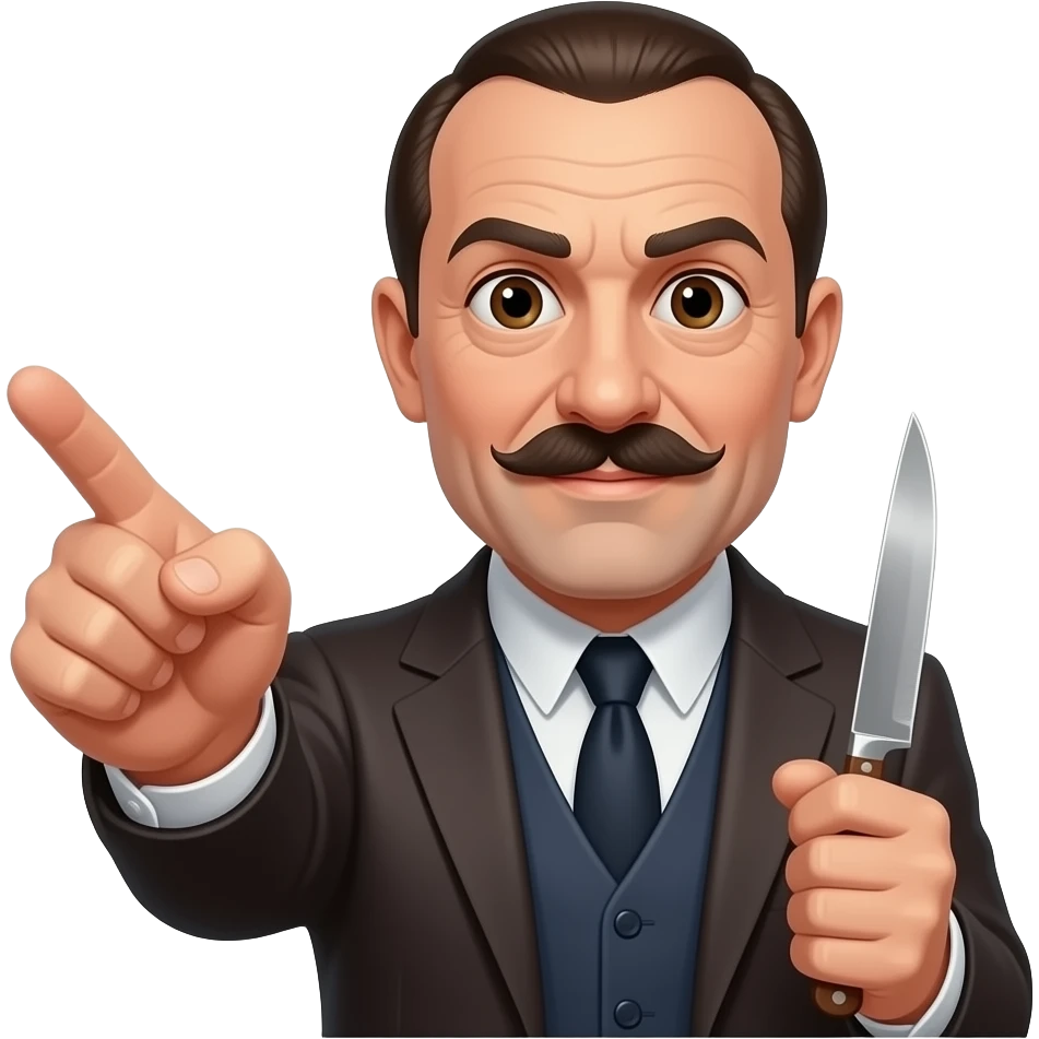 haz a Hercule Poirot senyalando a una persona que tiene un cuchillo en las manos emoji