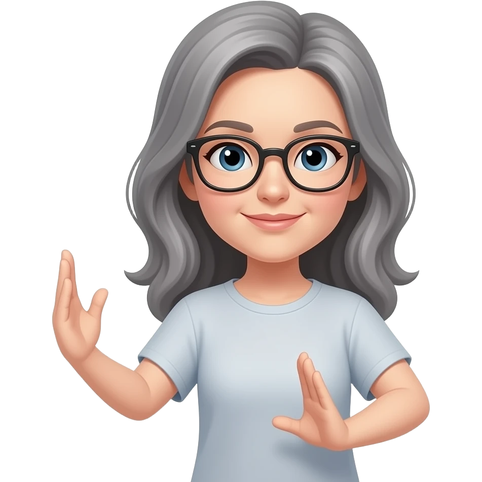 women taichi glasses light medium long gray hair emoji