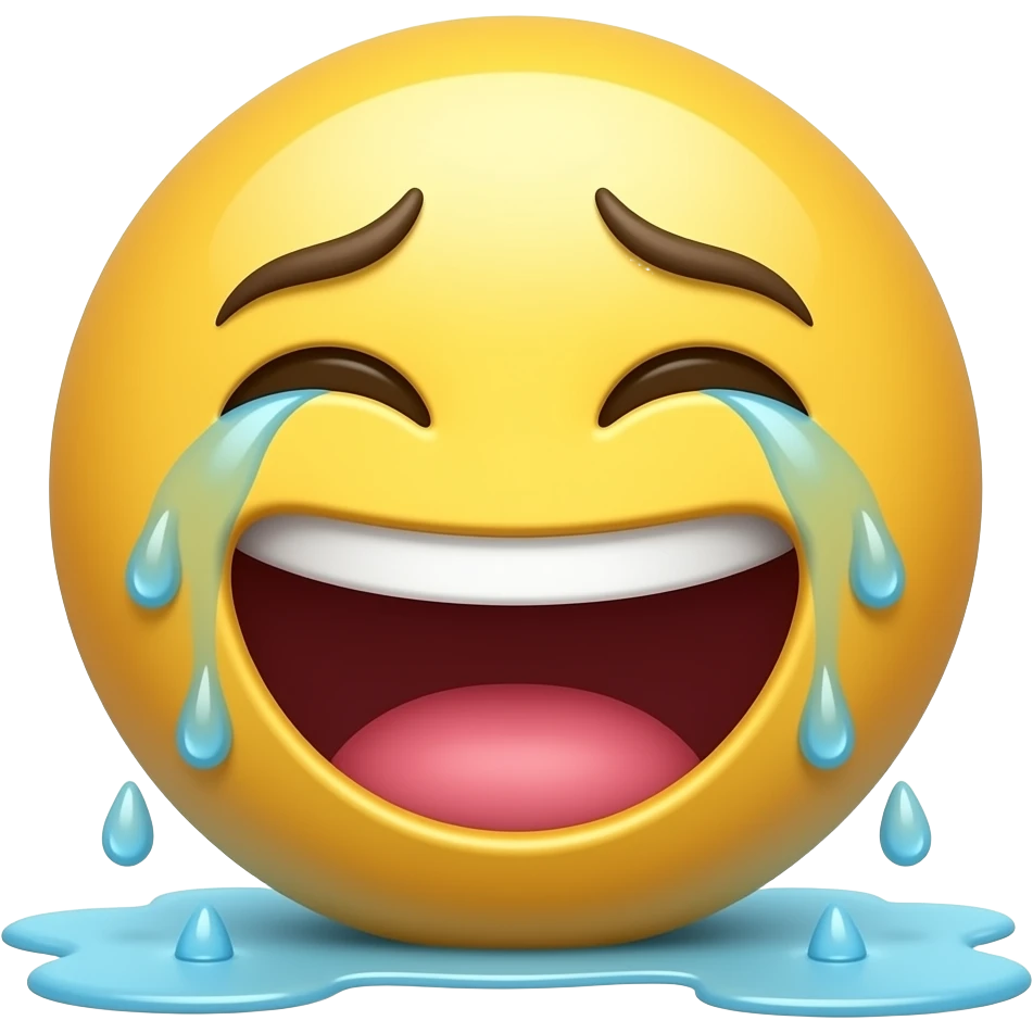 Make a smiley face emoji. Its crying loud. Head turn up. Mouth still visble. Tears are raining on the floor. Mouth open very wide. Eyes not visble. Eyes not visble emoji