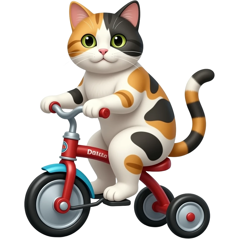Calico cat riding tricycle emoji