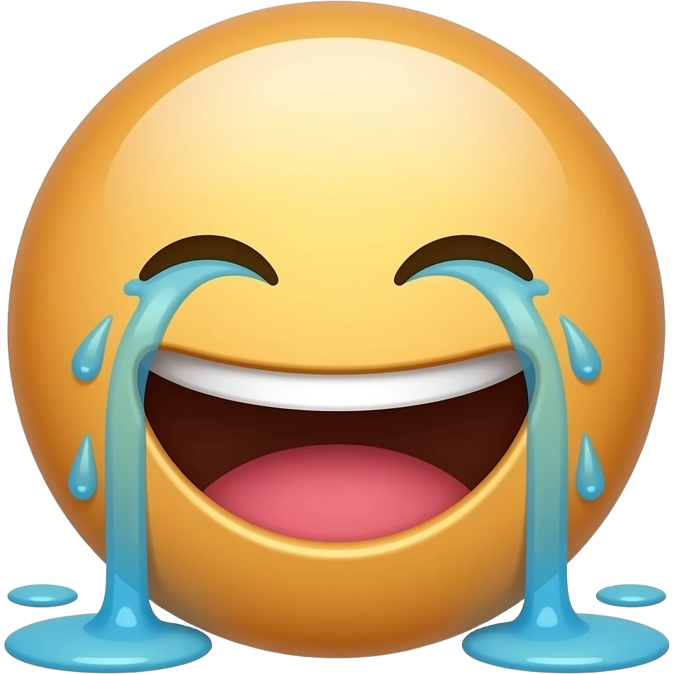 Make a smiley face emoji. Its crying loud. Head turn up. Mouth still visble. Tears are raining on the floor. Mouth open very wide. Eyes not visble. Eyes not visble emoji