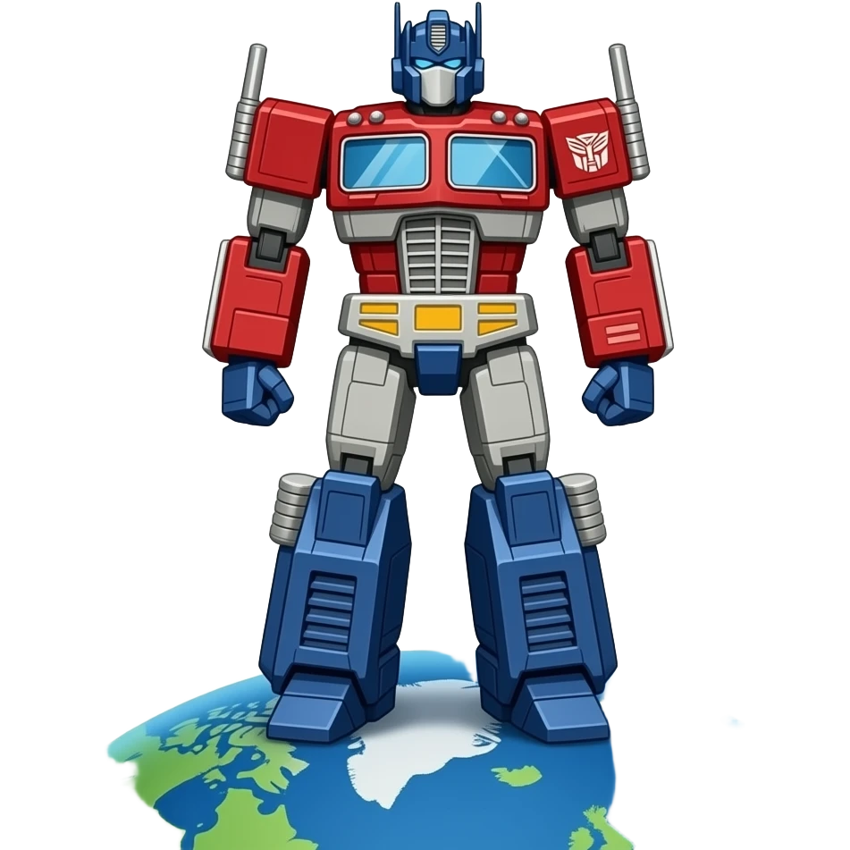Optimus Prime Stands on planet A bright planet emoji