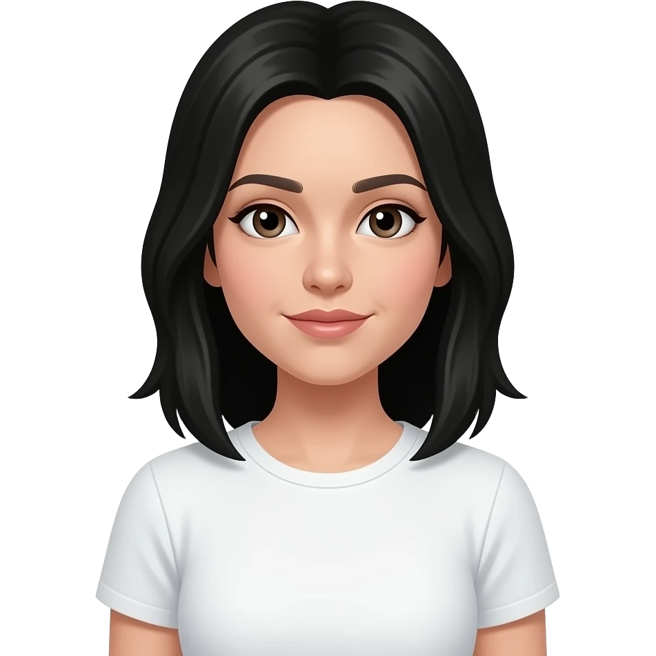 یک زن بدون چهره سفید پوست با موهای مشکی و تیشرت سفید emoji