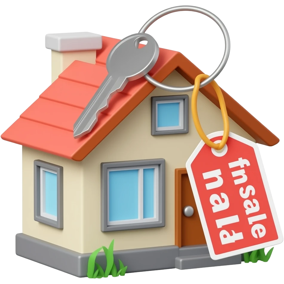 home keys with the tag of "for sale", colourful, detailed, creative, 3d perspective, keys emoji