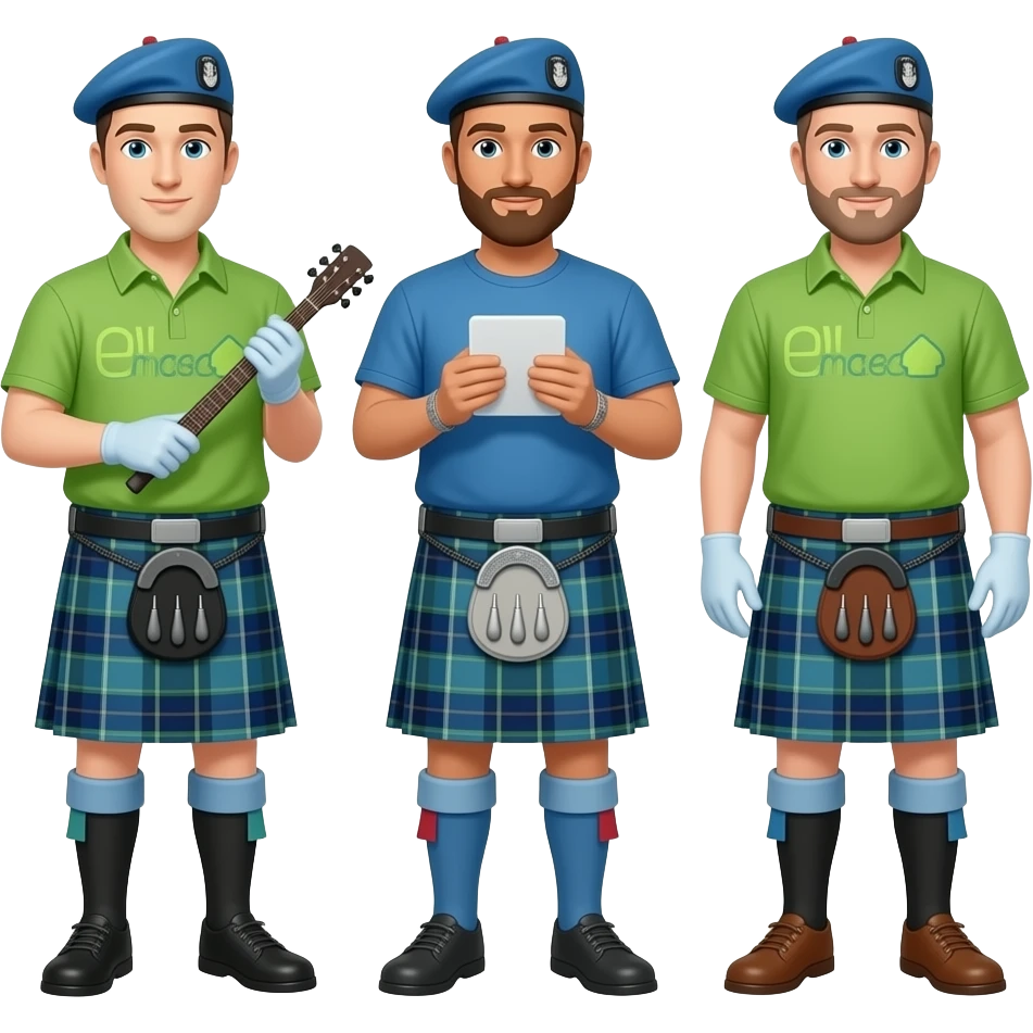 I want an emoji of three scottish man doing community service emoji