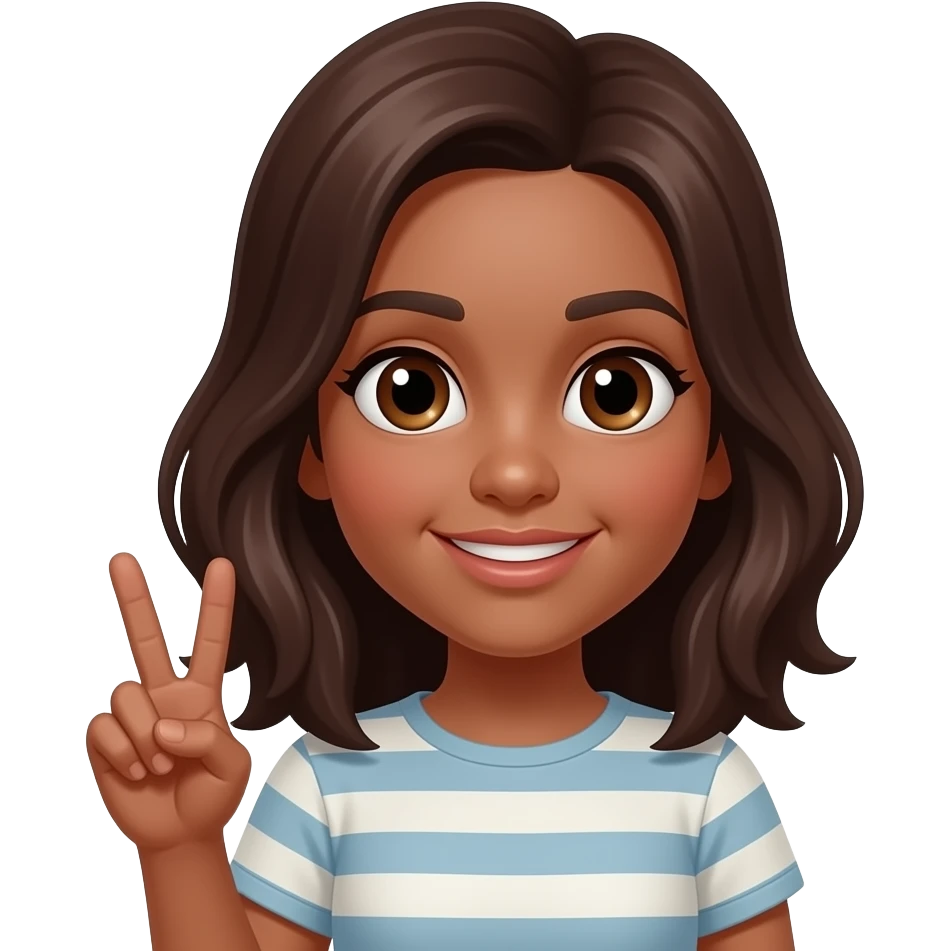 I want an emoji of a girl with dark brown hair and beak with light brown eyes she’s brown skin and I want he to make a peace sighn emoji