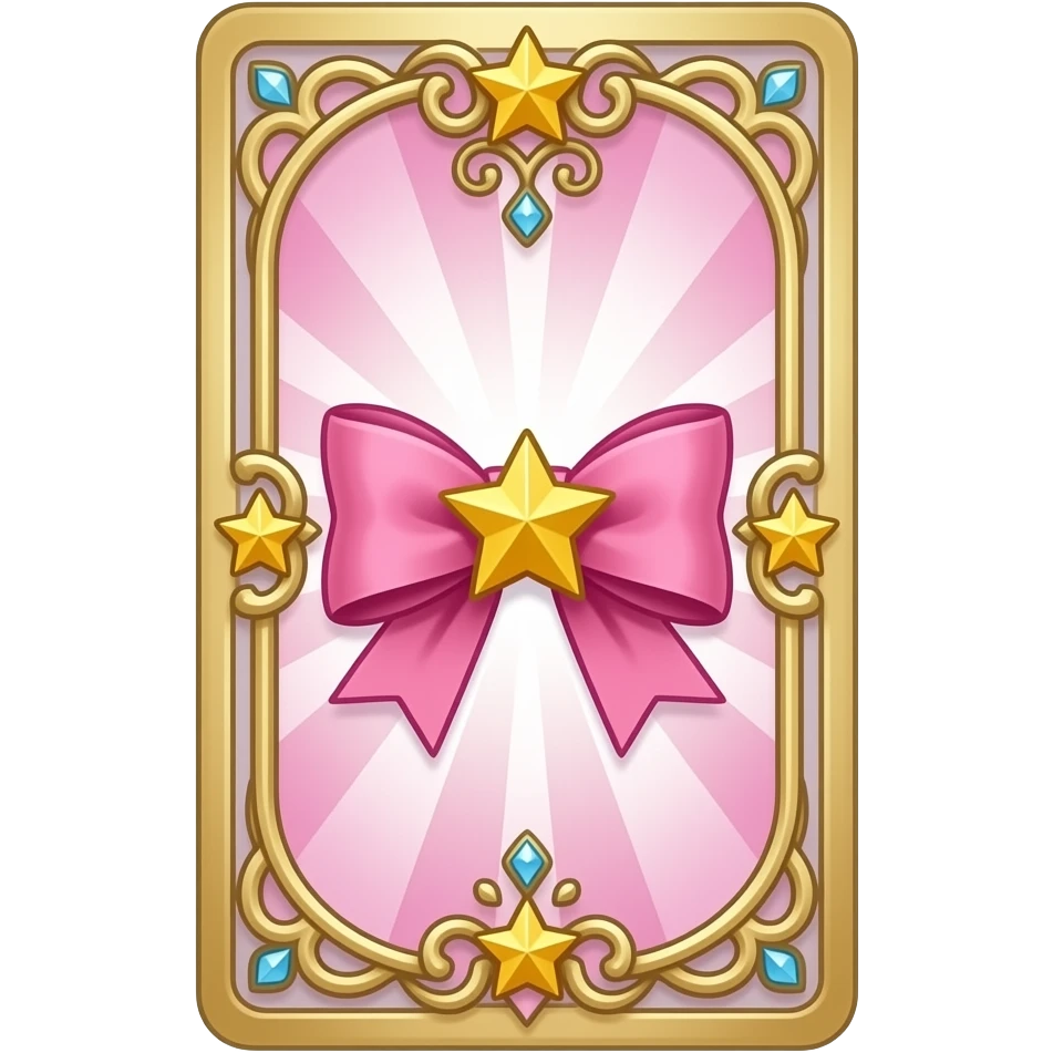 magical tarot card like Clow Cards from Cardcaptor Sakura, with pink bow and beautiful embellishment all around emoji