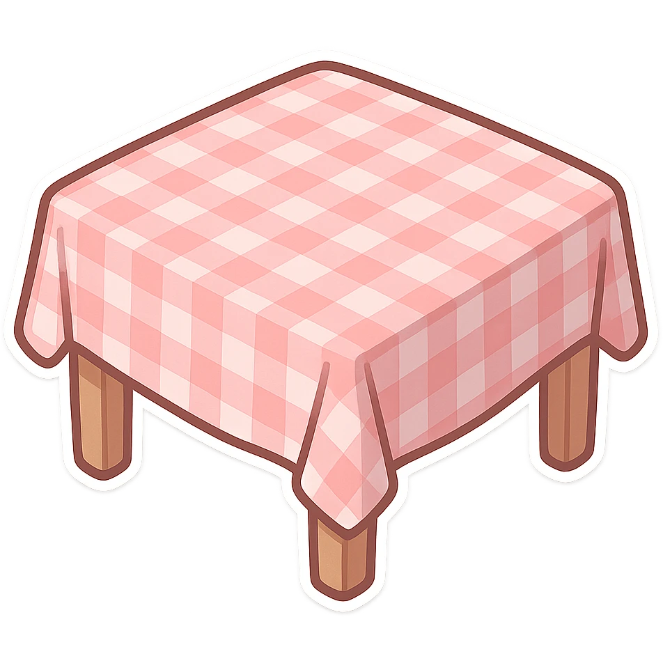 一个粉色方格的桌布的方形餐桌 emoji
