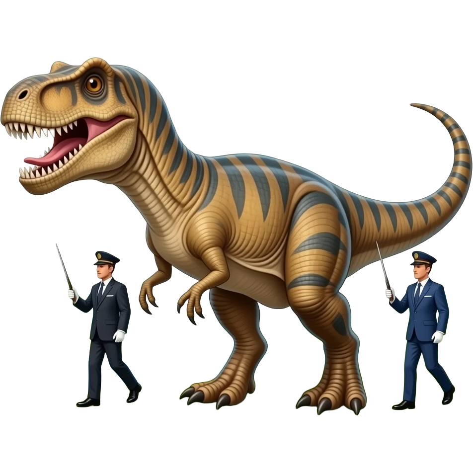 Dinosaur with luxury guards walking off a bank emoji