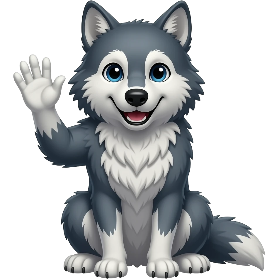 Wolf waving hi sitting down emoji
