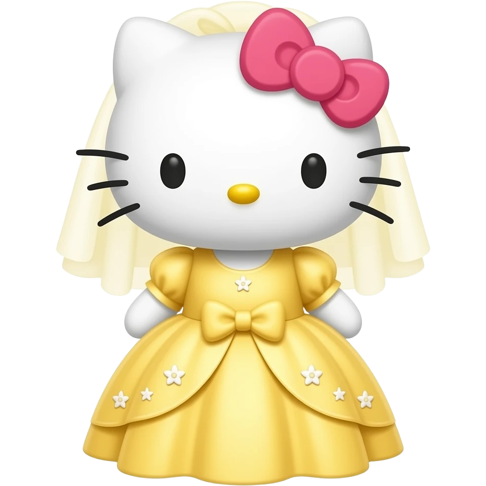 a smiling Hello Kitty in a yellow wedding dress emoji