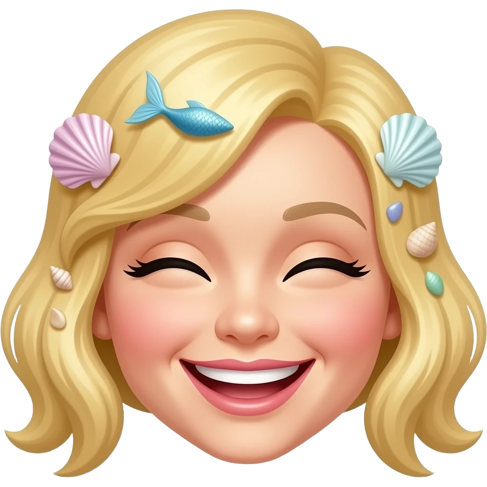 laughing mermaid face with shells in hair blonde emoji