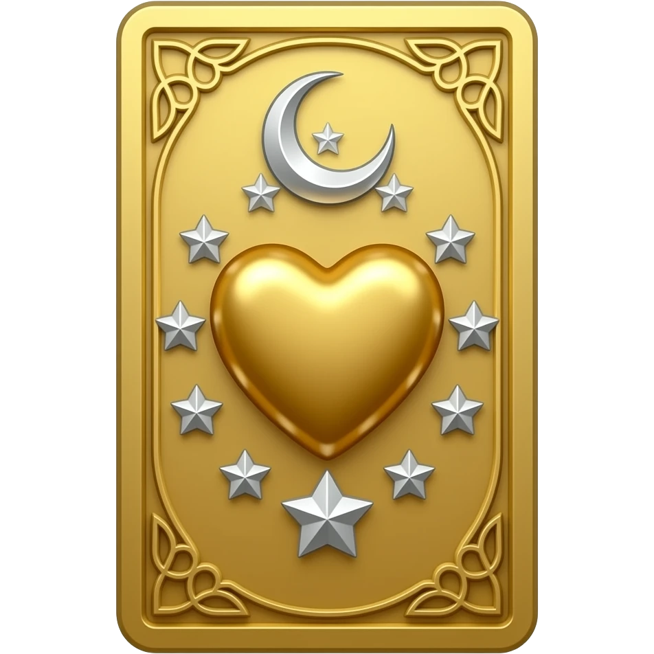 beautifully embellished tarot card the heart with stars and the moon emoji