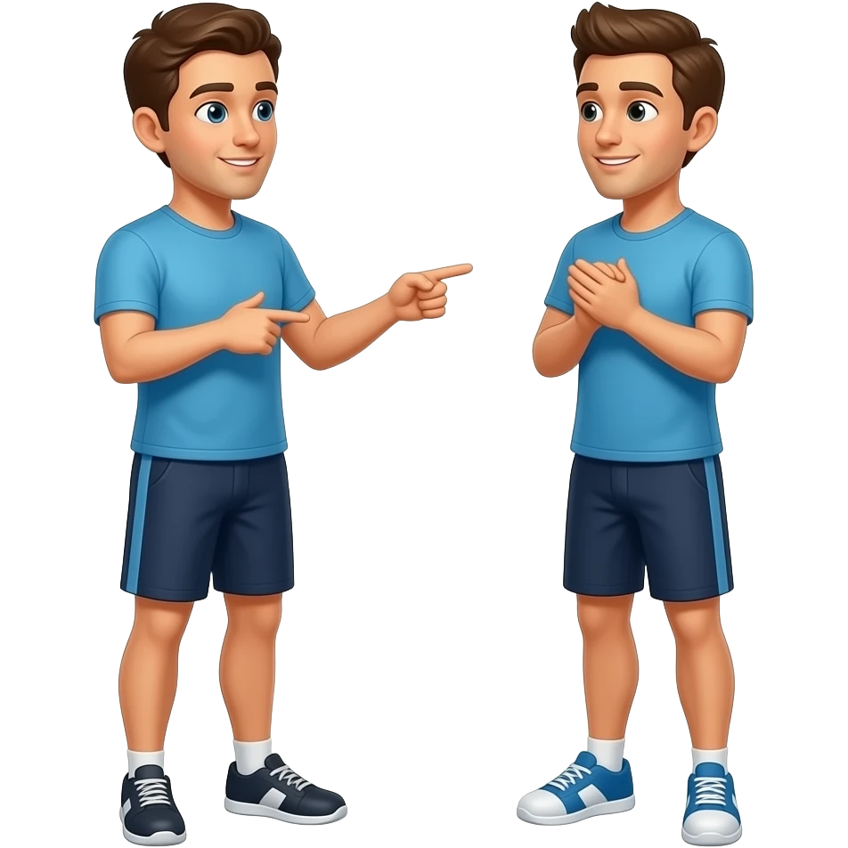 A trainer is giving instructions to someone—from behind or from the side. He can be seen talking, gesturing, and pointing. The client nods. emoji