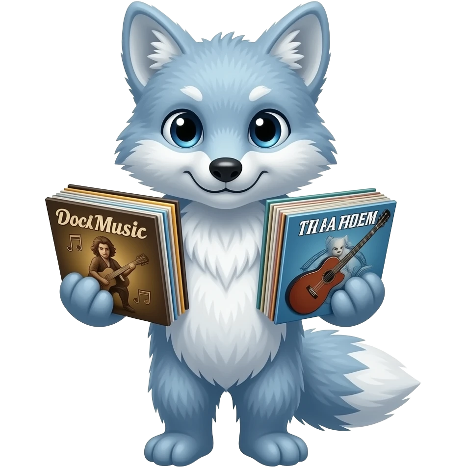 snow fox with rock music albums in his hands emoji