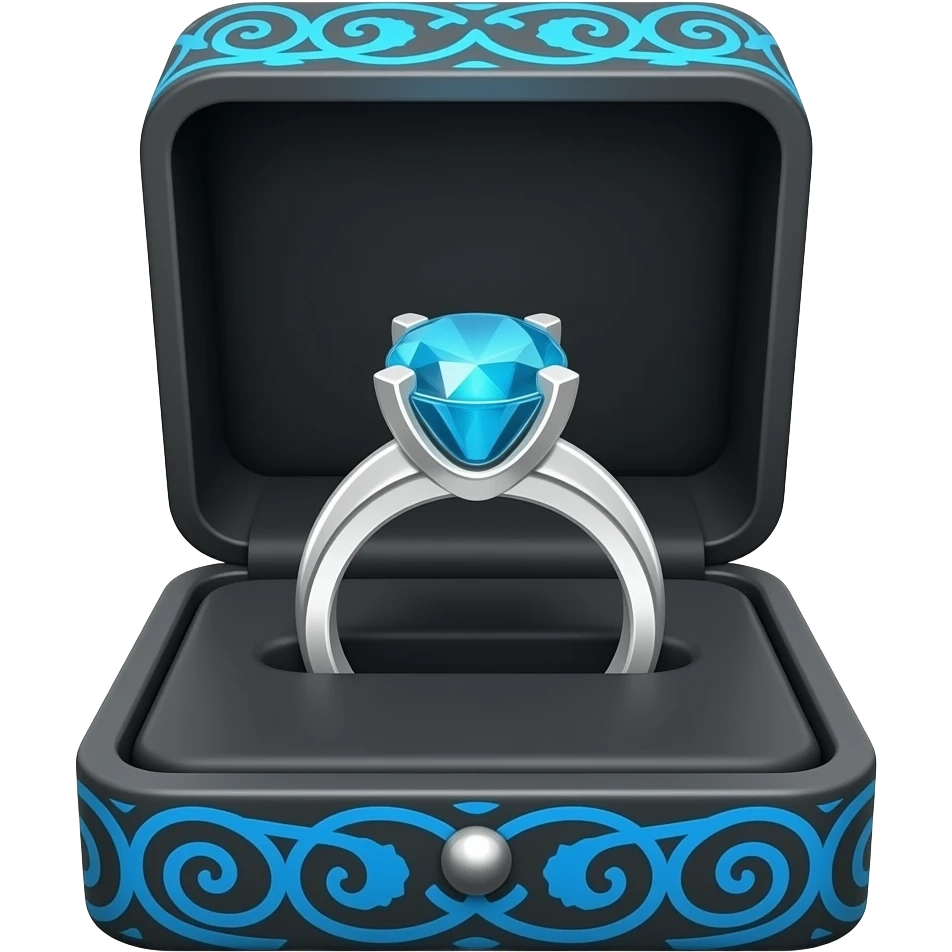 Sapphire ring in a black box with blue ornate trim emoji