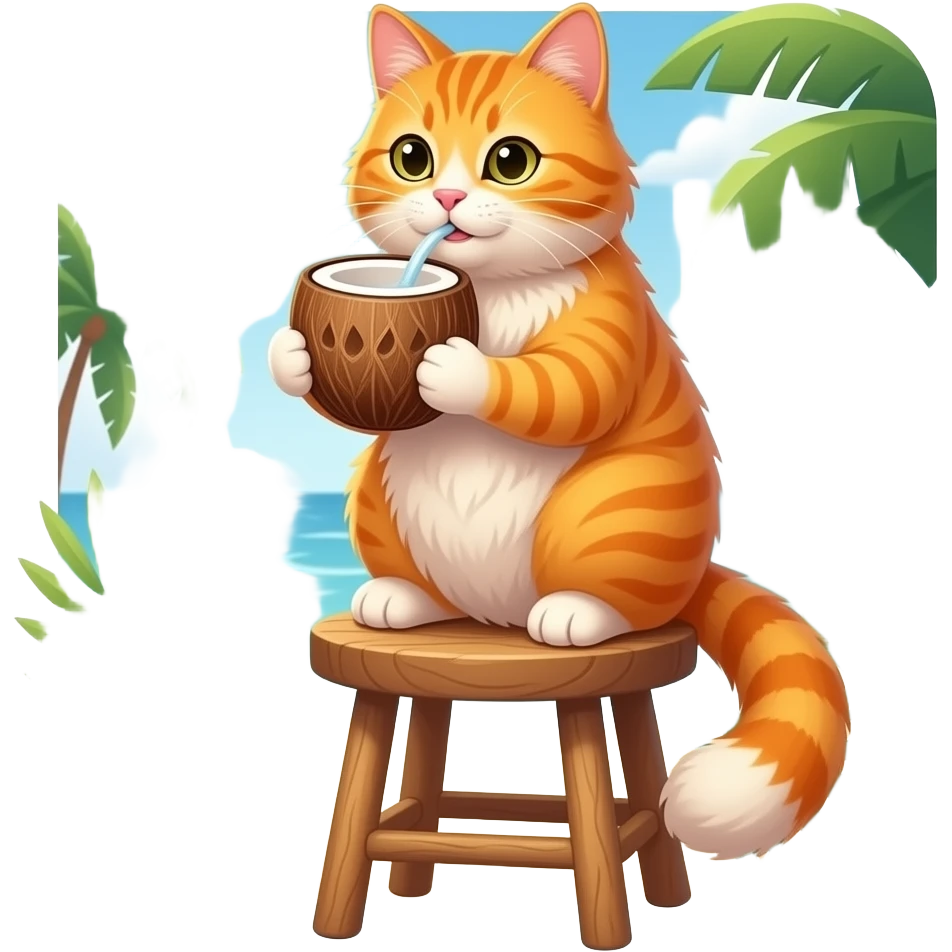 Cat drinking coconut emoji