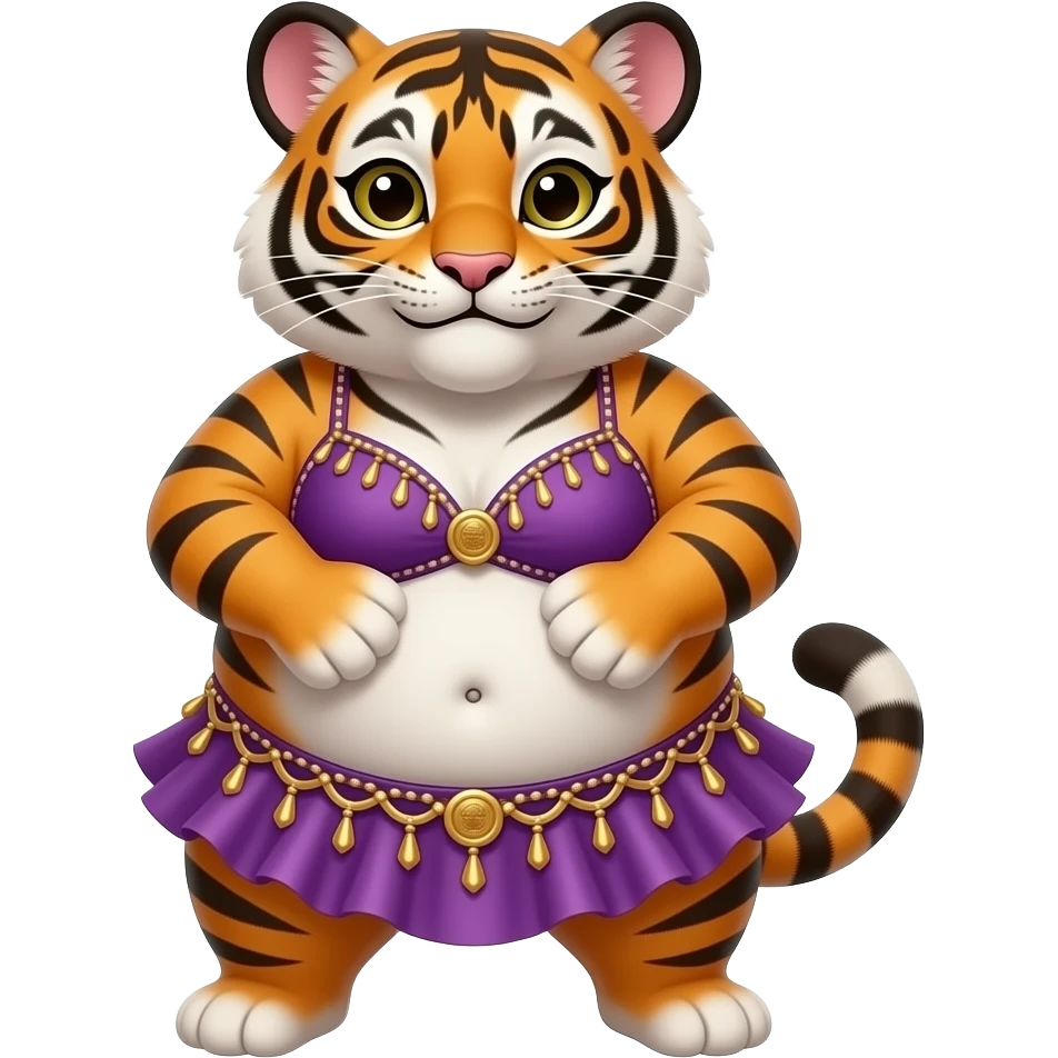 A chubby female tiger cub belly dancer,after a hefty brunch meal she is full & fat,Starting off with a stretch routine,she sticks out her plump tummy as far forward and downward as possible she can,then plays a slapping sound game on her fat tummy like drum solo,her bellybutton is poking out. emoji
