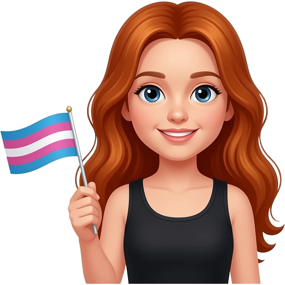 ten year old with long red hair and a black tanktop holding a bisexual flag and saying "I'm proud to be bi but won't tell my parents!!" emoji