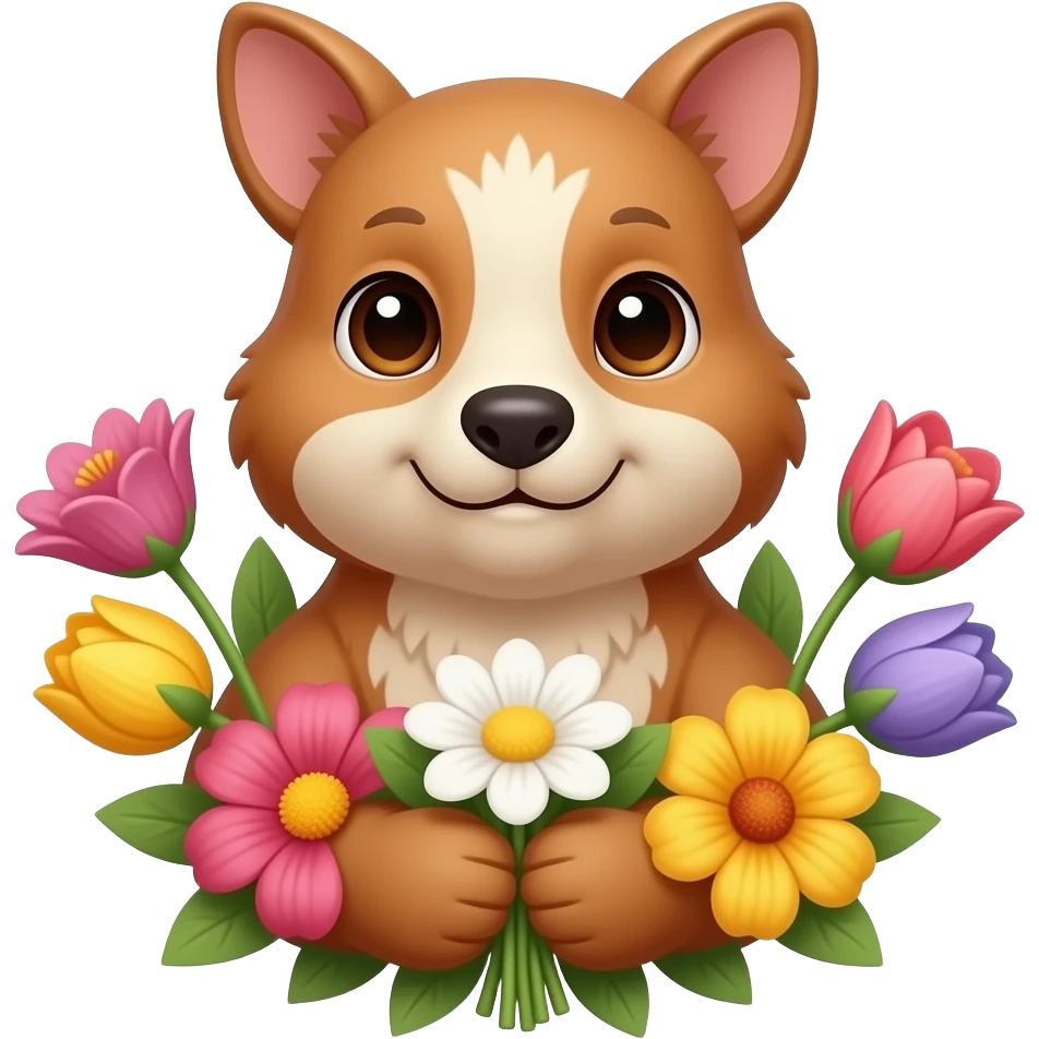 a bust shot of an animal holding flowers emoji