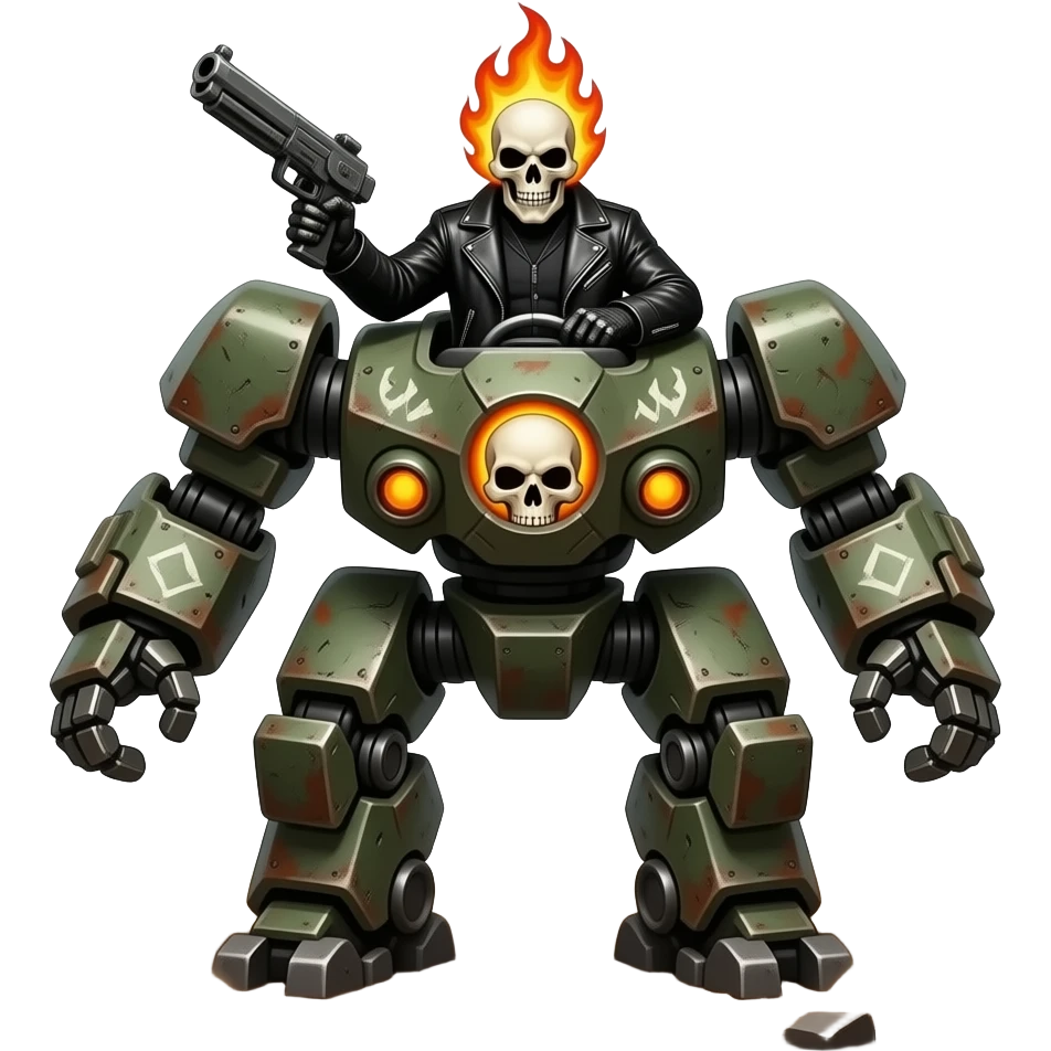 The marvel character Ghost Rider on a war robots frontiers robot as the pilot emoji