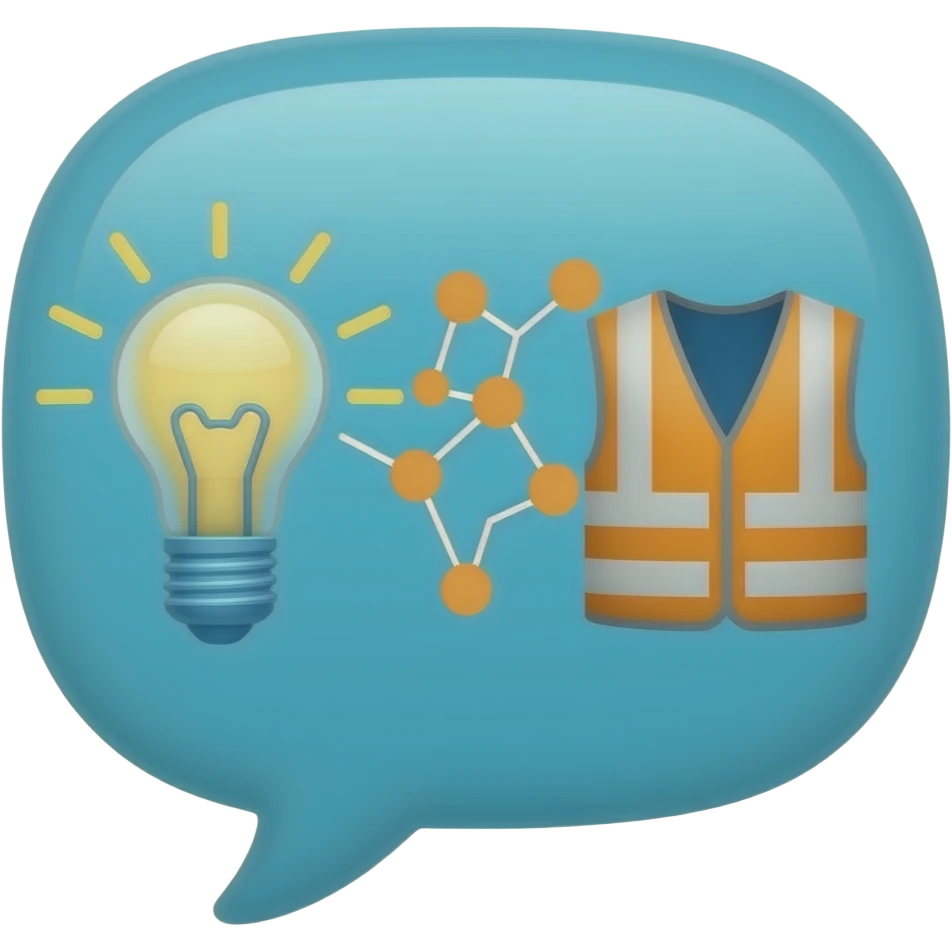 emoji para representar um chat de digital innovation features and appliclation related to HSSE, acho q uma lampada brilhante, algo que sugira inovação e inteligencia artificial e cores maersk e talvez um colete refletivo emoji