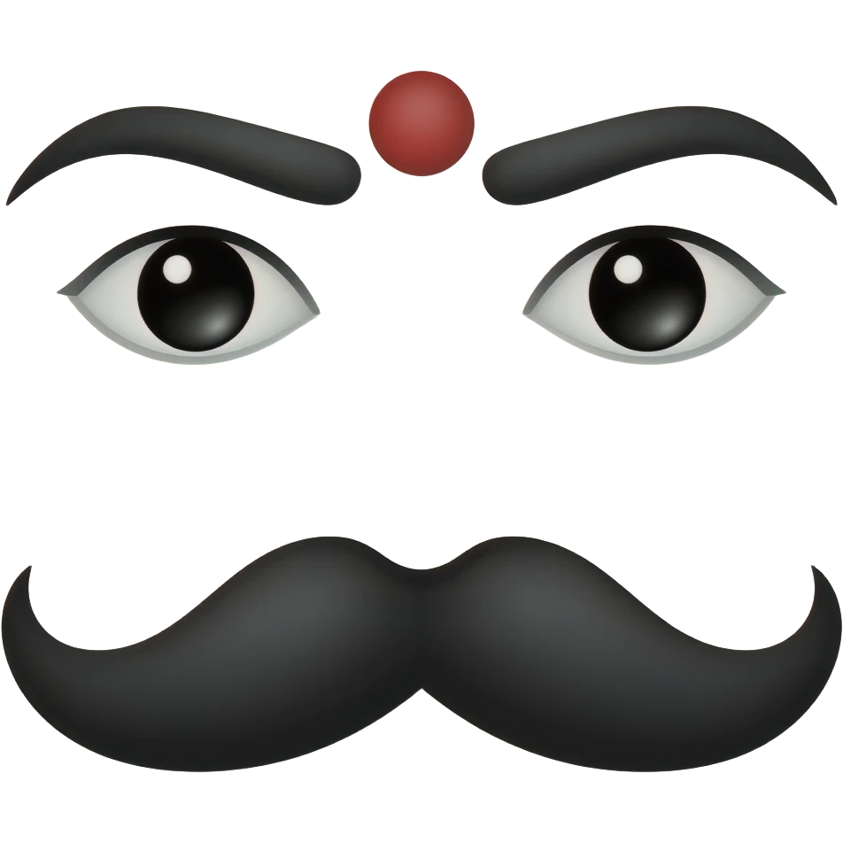 In a white background no person is needed just black eyebrows, red bindi and moustache yeah this is perfect but like Bharathiyar symbol make red bindi a little smaller don't change anything eyebrows should be joint with eyes like drawn emoji