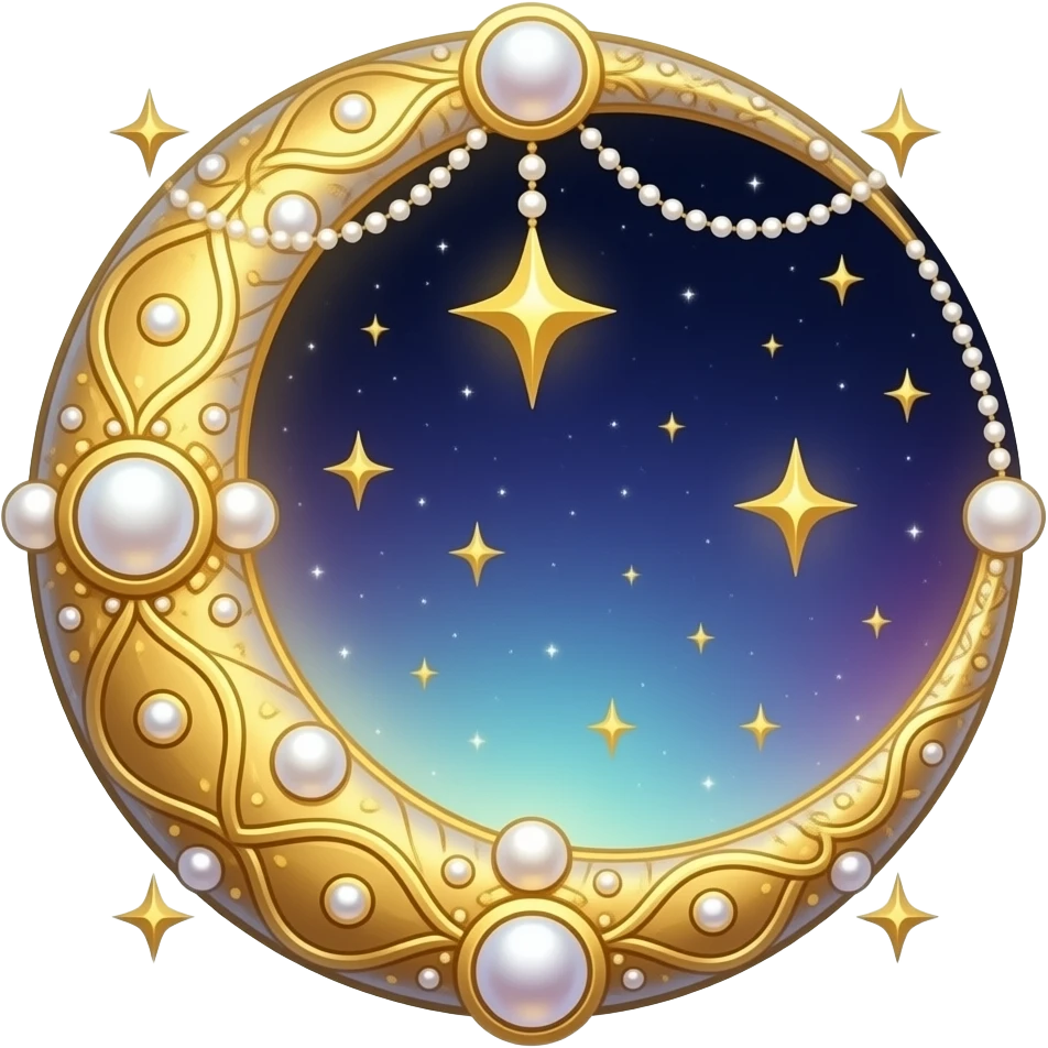 Tarot card, moon, gold and pearls embellishments, very decorated, gradient accents. emoji