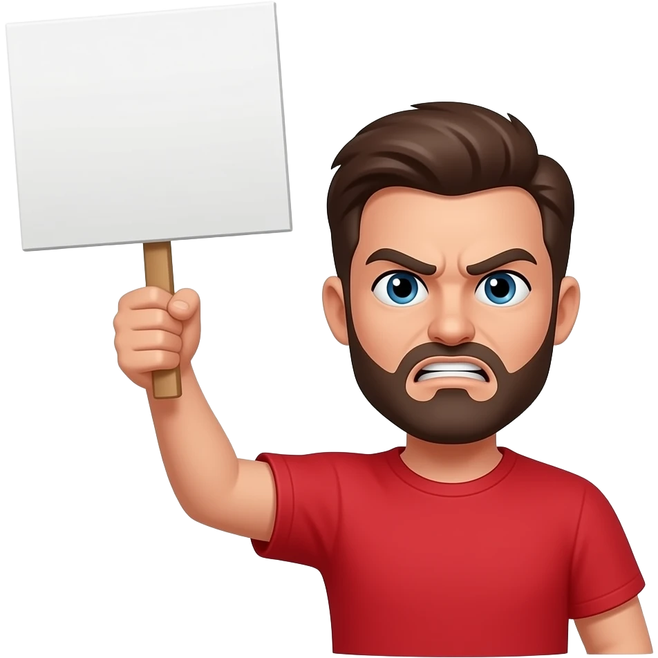 Protesting man make him look angry emoji