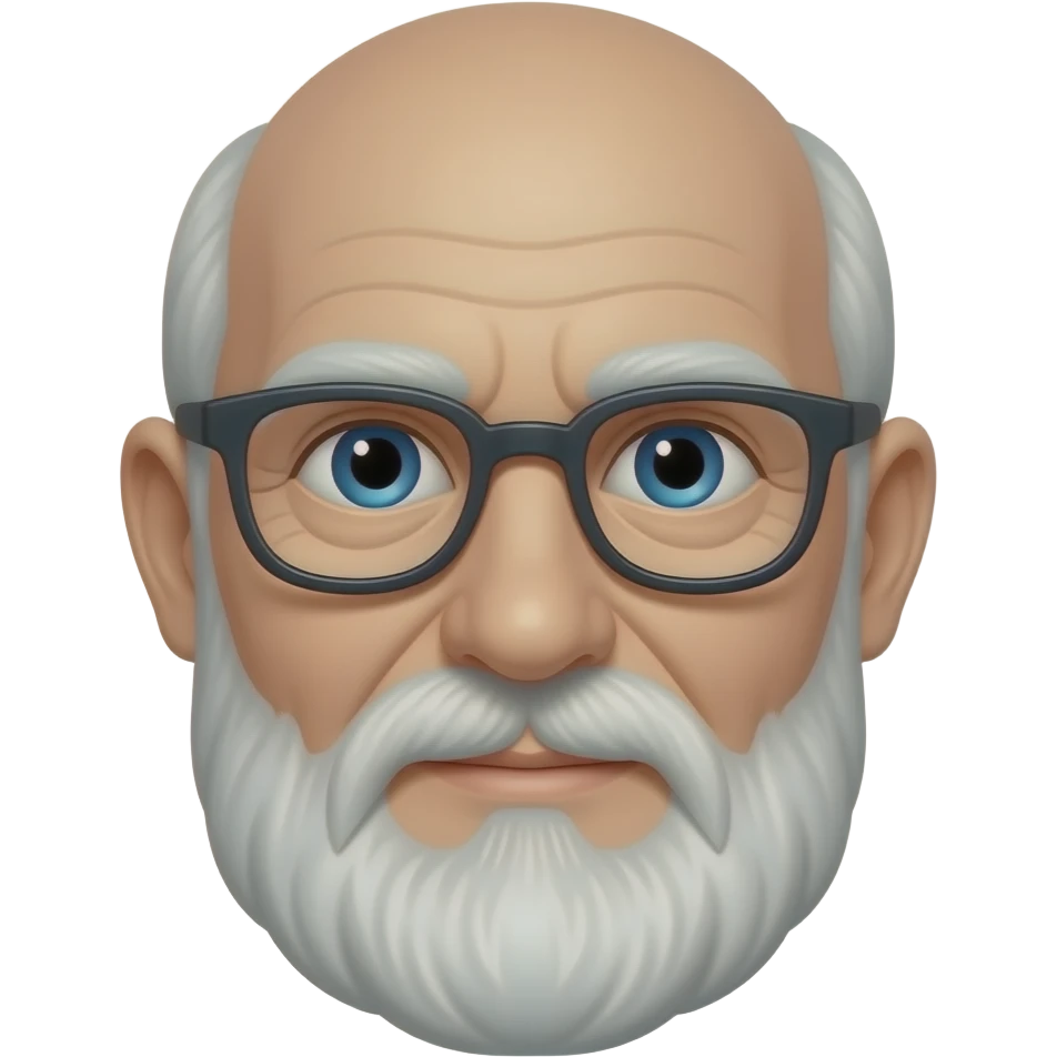 bald old man with long face, a short white beard, blue eyes and glasses emoji