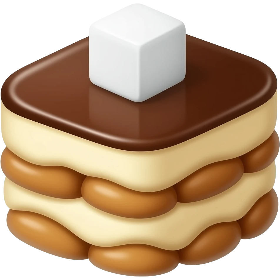 Płaskie tiramisu z kostka cukru u góry emoji