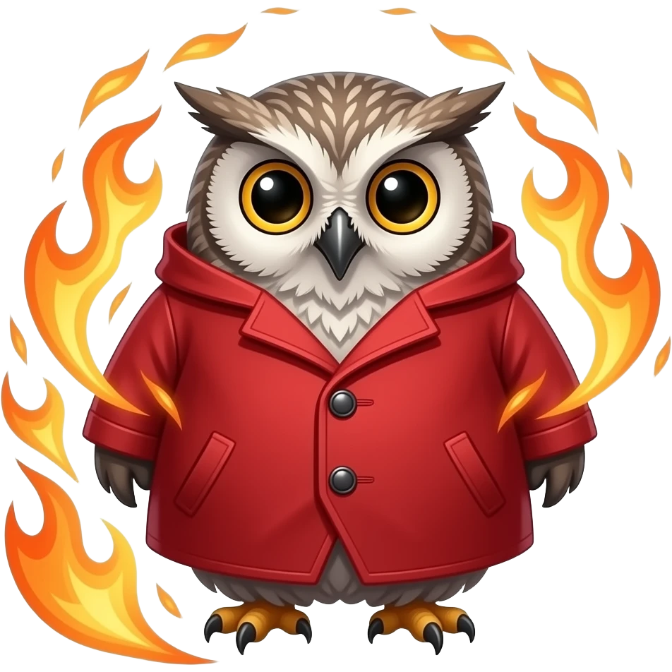 Fat owl fire wizard fire effects red coat emoji