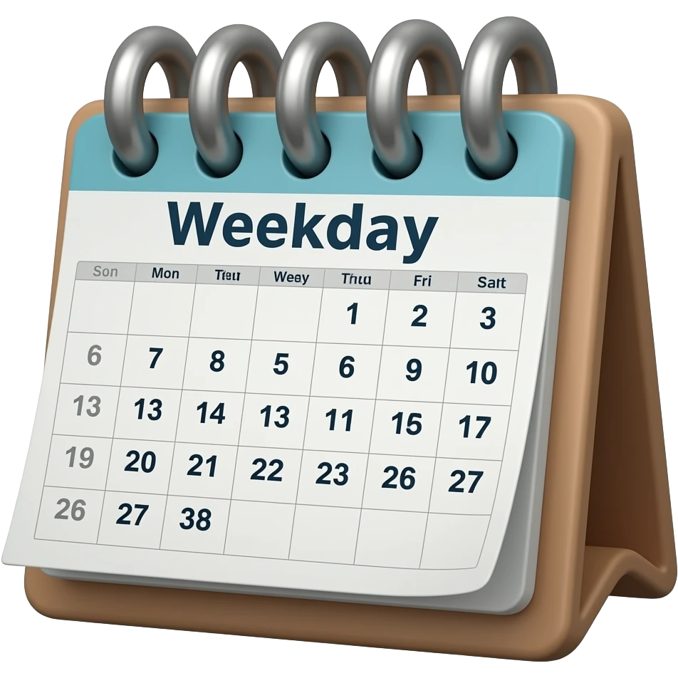 Crée 1 emoji iOS 18 représentant un univers cosy et esthétique de créatrice. Éléments : un calendrier hebdomadaire. La vue est prise en 3 quartsl'ensemble est isolée sur un fond blanc. emoji